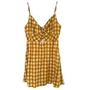 Wild Honey Yellow Checkered Sundress Dress L Beachy Coastal